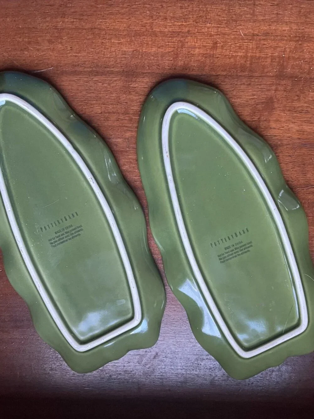 Pottery Barn Banana Leaf Decorative Trays Set of 2 Ceramic